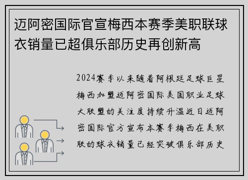 迈阿密国际官宣梅西本赛季美职联球衣销量已超俱乐部历史再创新高